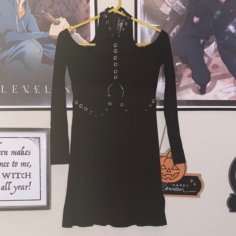 Killstar Black Long Sleeve Dress with Ring Accents